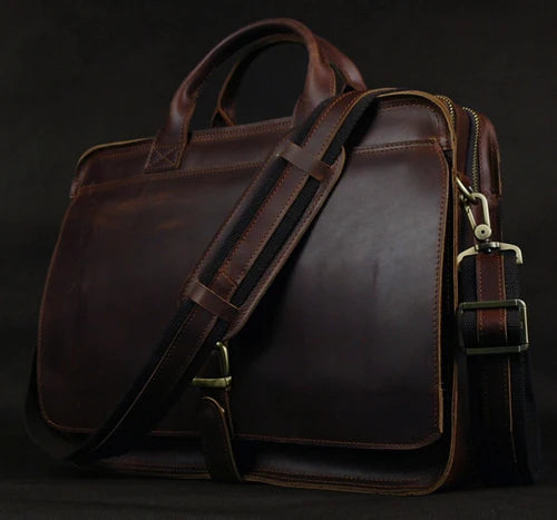 Distressed Leather Multi-Compartment Briefcase - 2 - aw | ONEFY.SHOP