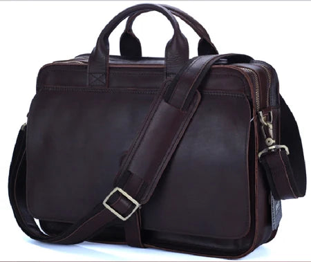 Distressed Leather Multi-Compartment Briefcase - 2 - aw | ONEFY.SHOP