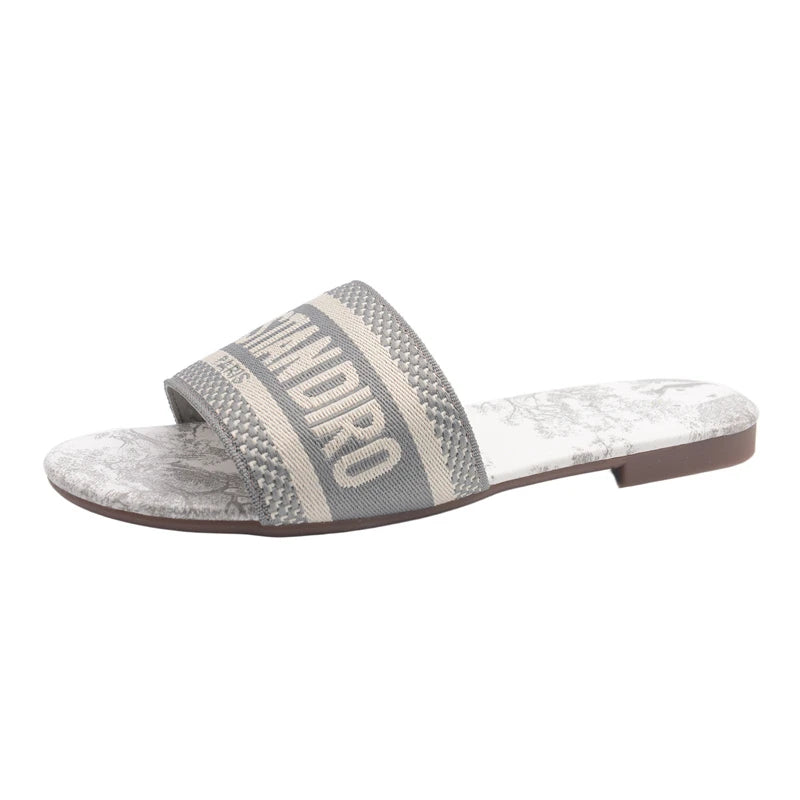 Striped Fabric Slide Sandal - 2 - gn | ONEFY.SHOP