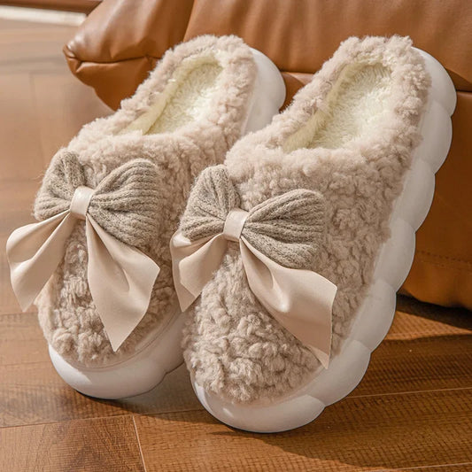 Elegant Plush Bow Indoor Slipper - 2 - gn | ONEFY.SHOP