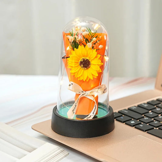 Illuminated Mini Bouquet in Glass Dome - 7 -  rs | ONEFY.SHOP