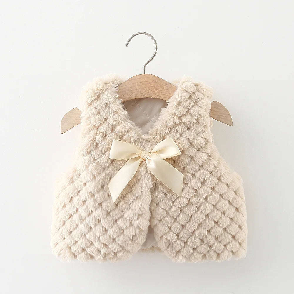 Baby Girls Vest Warm Bow - 9 - kn | ONEFY.SHOP