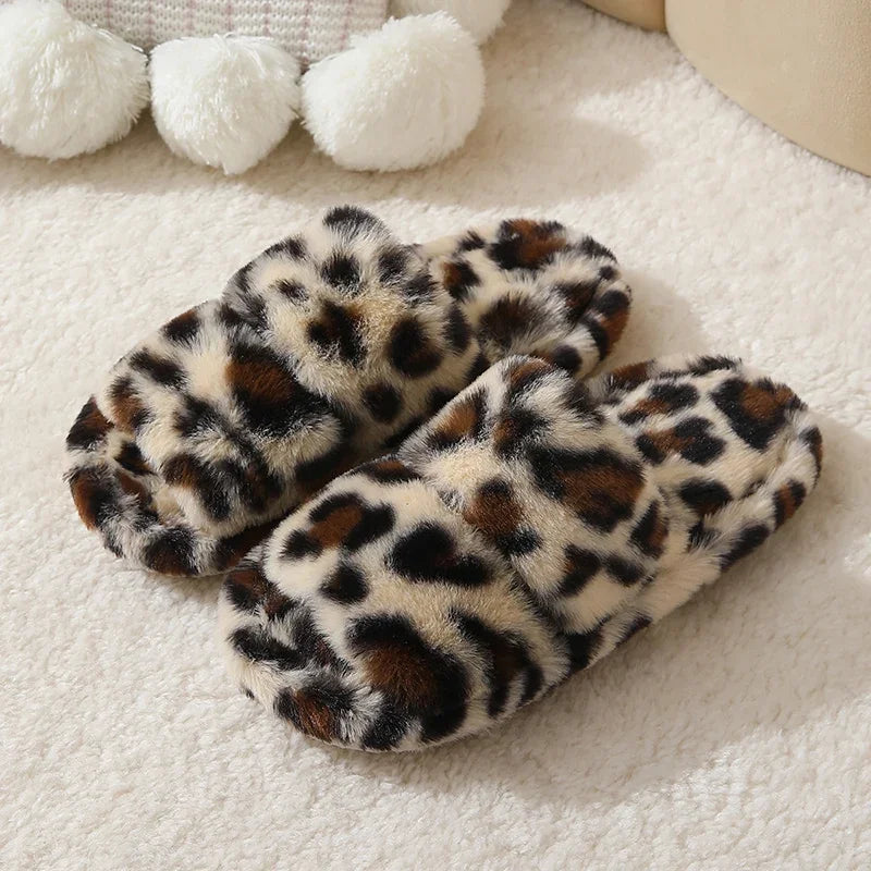 Leopard Print Plush Faux Fur Home Slipper - 2 - gn | ONEFY.SHOP