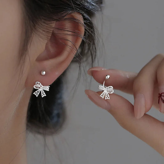 Delicate Hollow Filigree Bow Stud Earrings - 2 - gn | ONEFY.SHOP