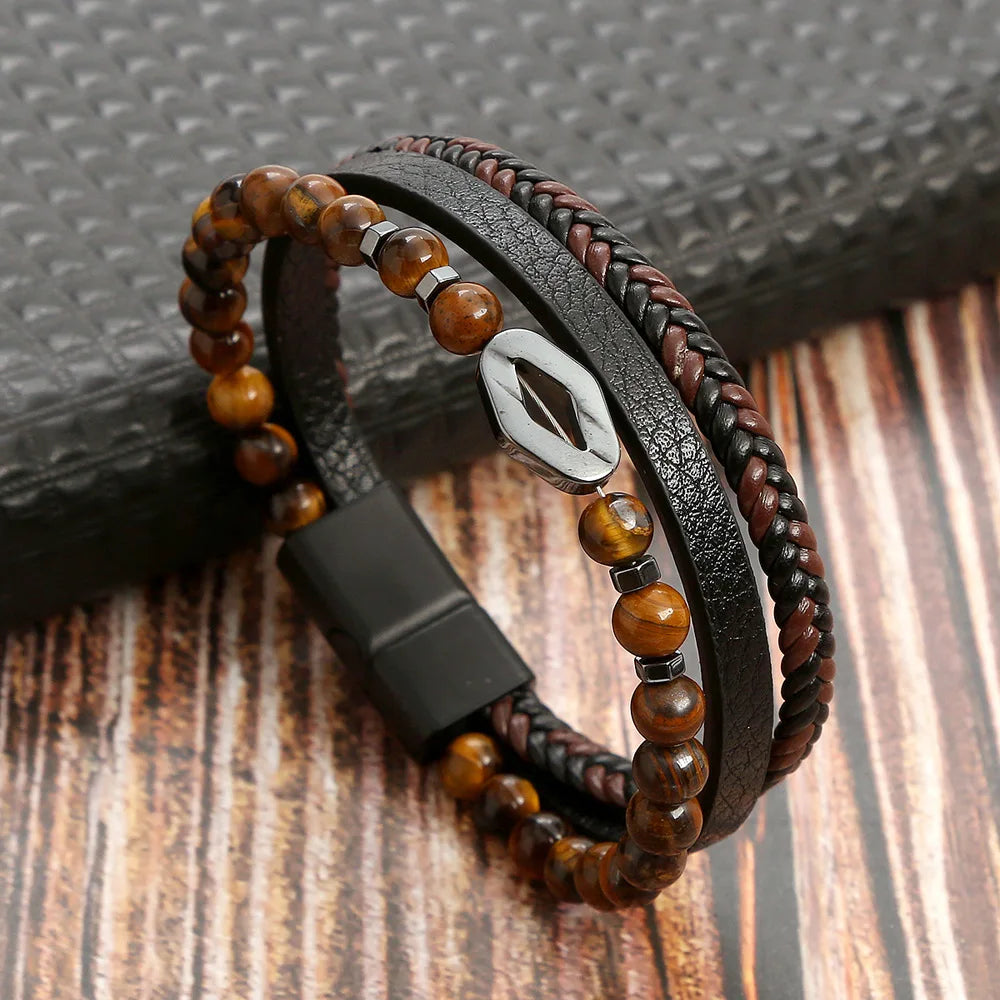 Masculine Layered Leather Bracelet - 2 - gn | ONEFY.SHOP