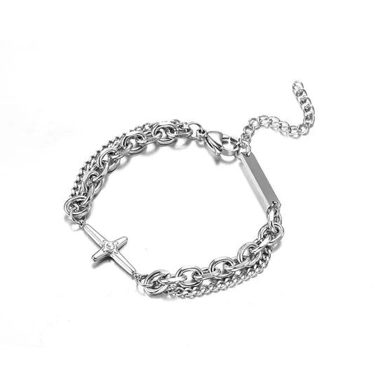 Industrial Chain and Cross Bar Bracelet - 2 - gn | ONEFY.SHOP