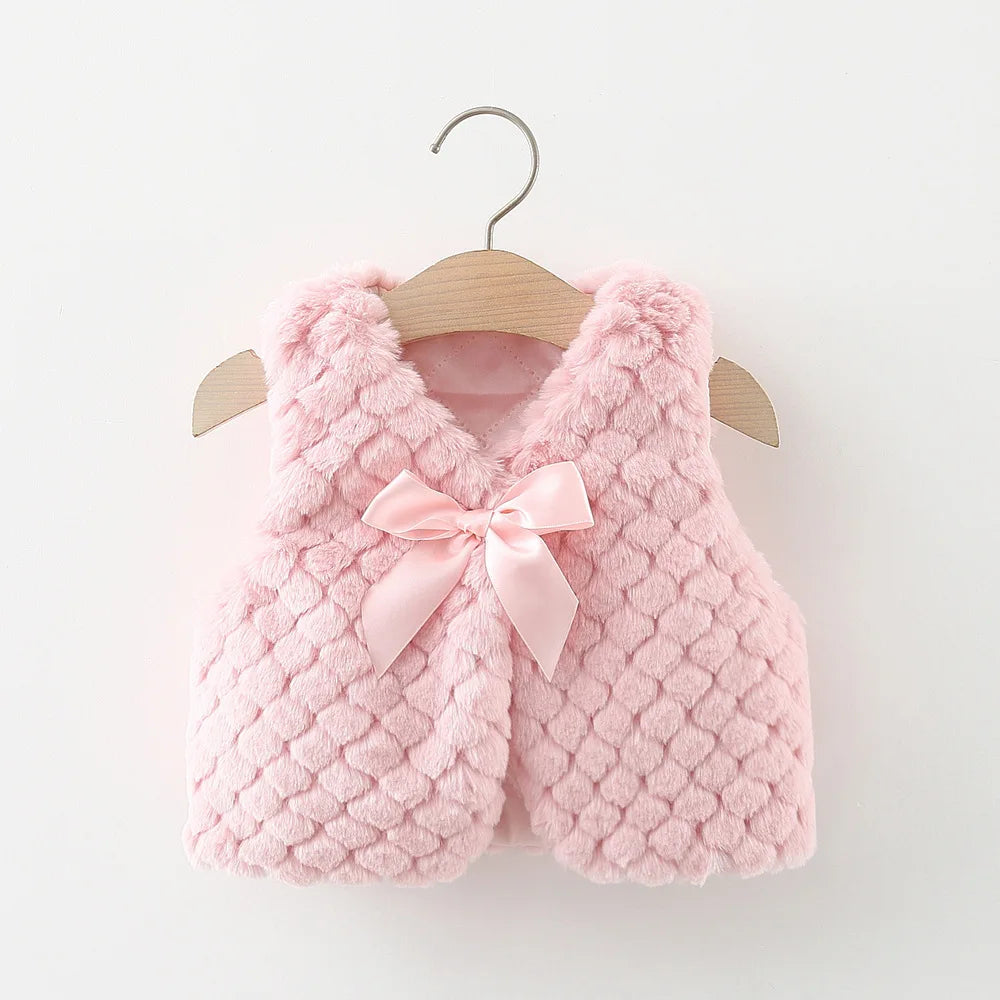 Baby Girls Vest Warm Bow - 9 - kn | ONEFY.SHOP