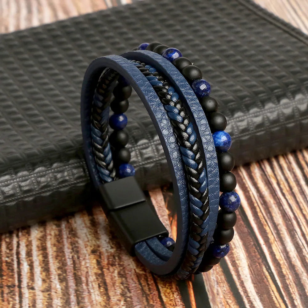 Masculine Layered Leather Bracelet - 2 - gn | ONEFY.SHOP