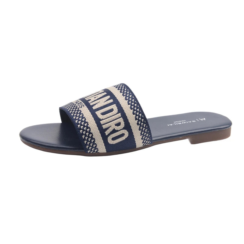 Striped Fabric Slide Sandal - 2 - gn | ONEFY.SHOP