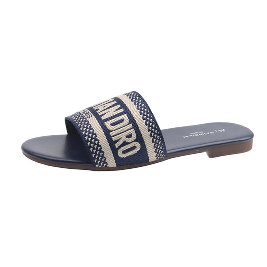 Striped Fabric Slide Sandal - 2 - gn | ONEFY.SHOP