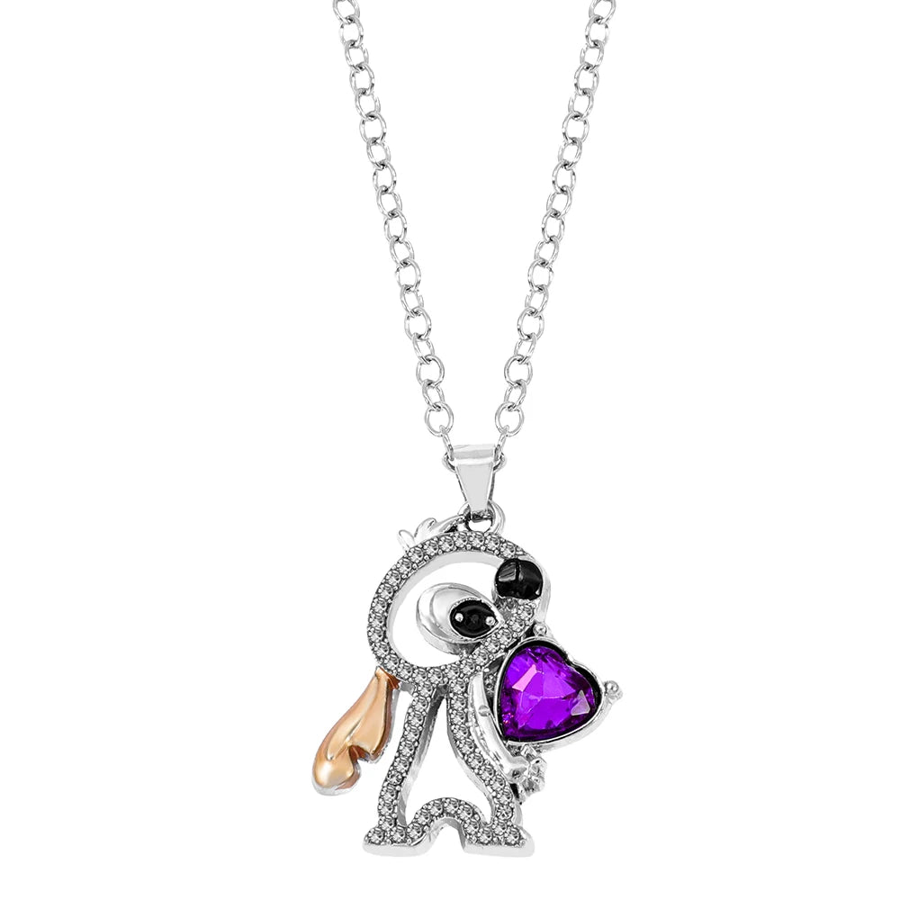 Stitch Heart Rhinestone Necklace - 9 - kn | ONEFY.SHOP
