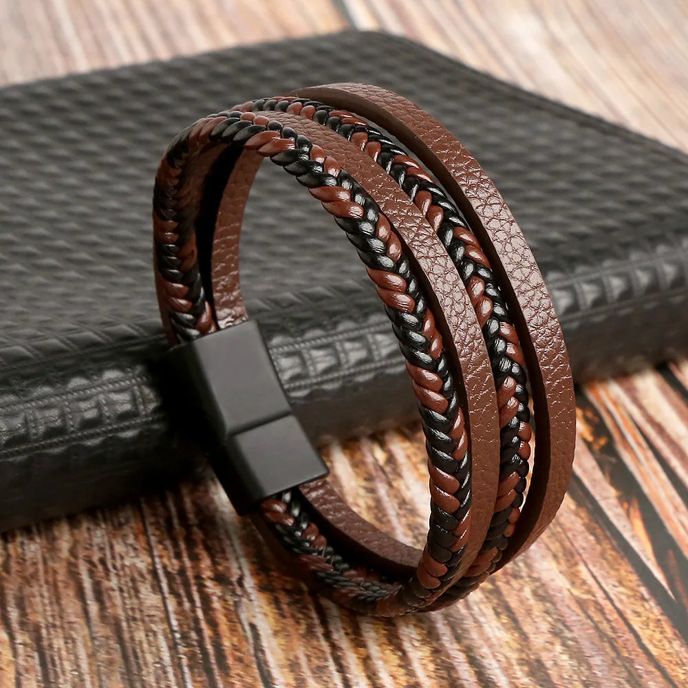 Masculine Layered Leather Bracelet - 2 - gn | ONEFY.SHOP