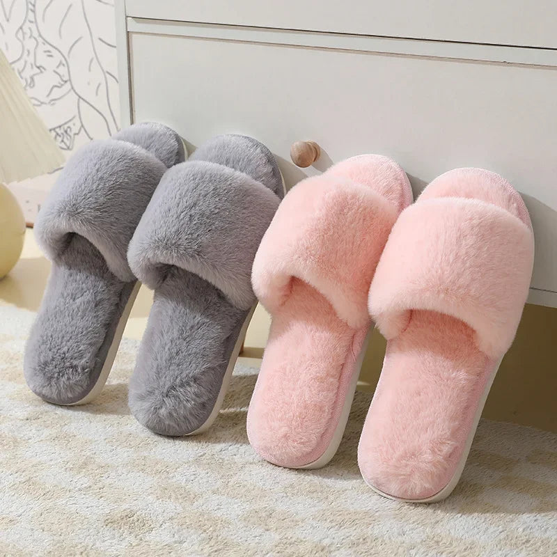 Plush Faux Fur Open-Toe House Slippers - 2 - gn | ONEFY.SHOP