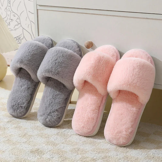 Plush Faux Fur Open-Toe House Slippers - 2 - gn | ONEFY.SHOP