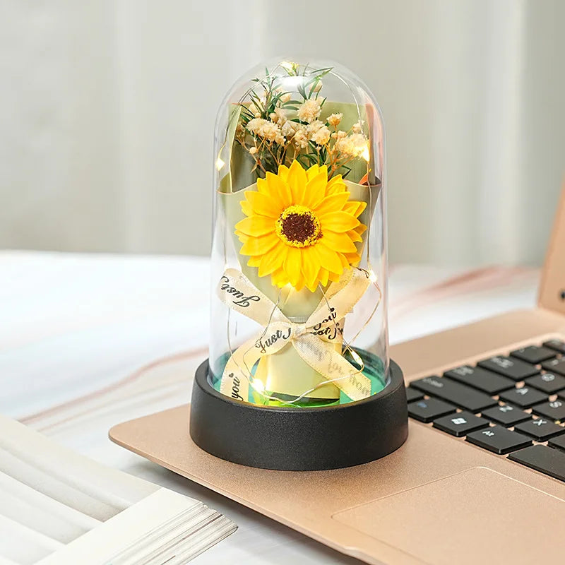 Illuminated Mini Bouquet in Glass Dome - 7 -  rs | ONEFY.SHOP