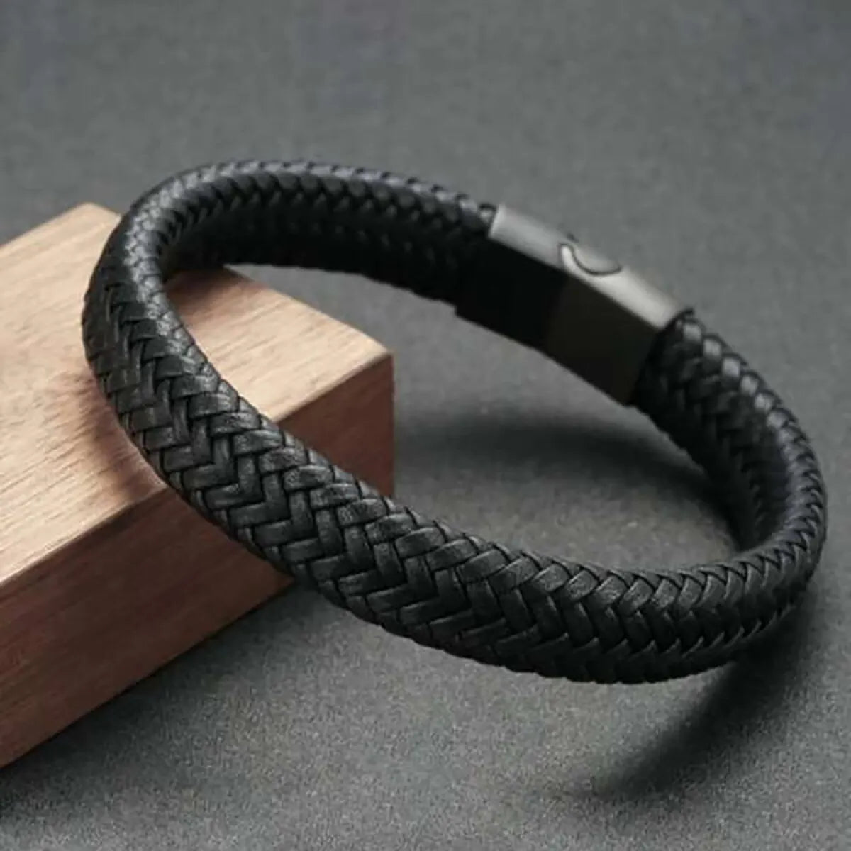 Men's Heavy Braided Leather Bracelet