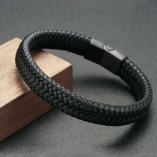 Men's Heavy Braided Leather Bracelet