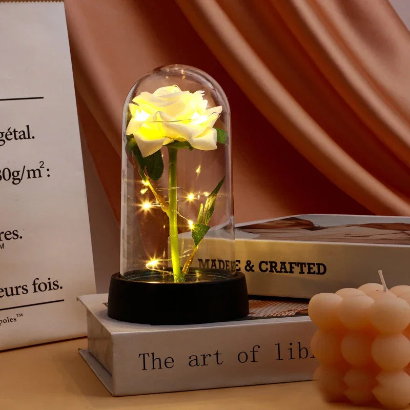 Illuminated Perpetual Rose in Glass Dome - 7 -  rs | ONEFY.SHOP