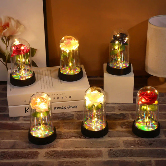 Illuminated Perpetual Rose in Glass Dome - 7 -  rs | ONEFY.SHOP