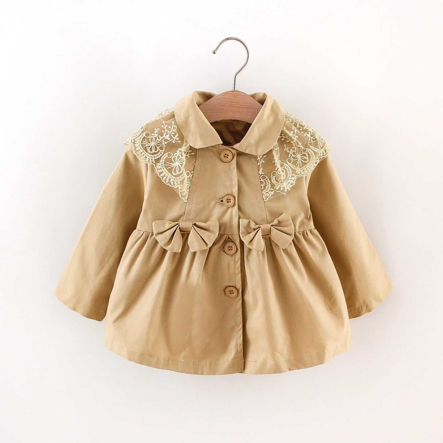 Button Bow Trench Coat Baby Girl - 9 - kn | ONEFY.SHOP