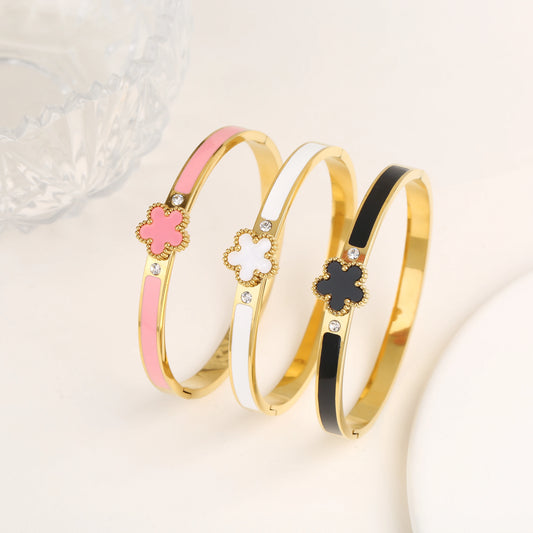 Enamel Clover Bangle Bracelet - 2 - gn | ONEFY.SHOP