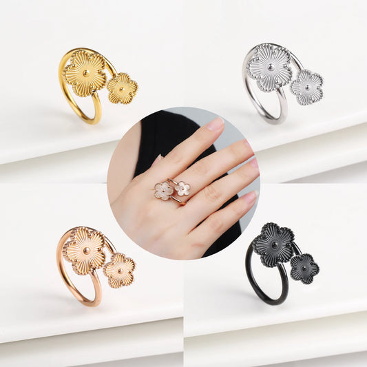 Double Flower Adjustable Ring - 2 - gn | ONEFY.SHOP