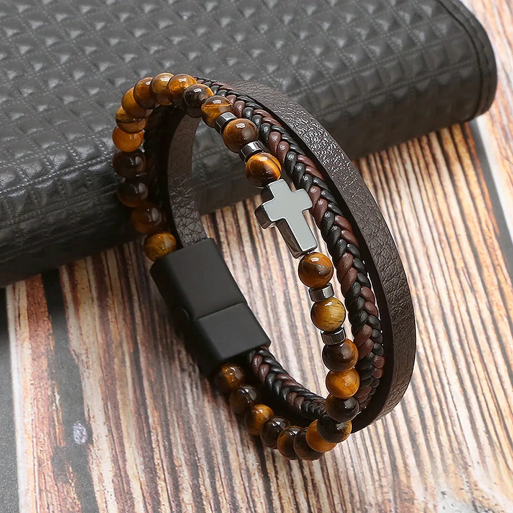 Masculine Layered Leather Bracelet - 2 - gn | ONEFY.SHOP
