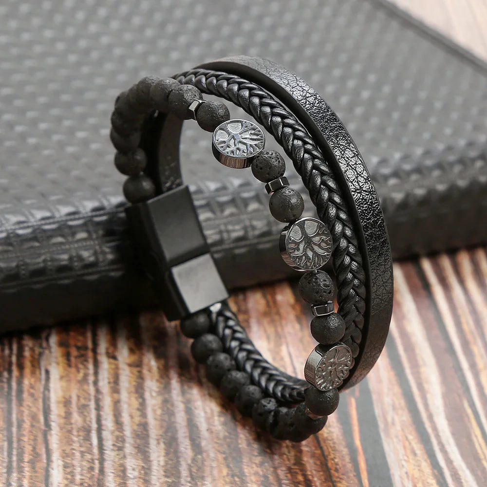 Masculine Layered Leather Bracelet - 2 - gn | ONEFY.SHOP