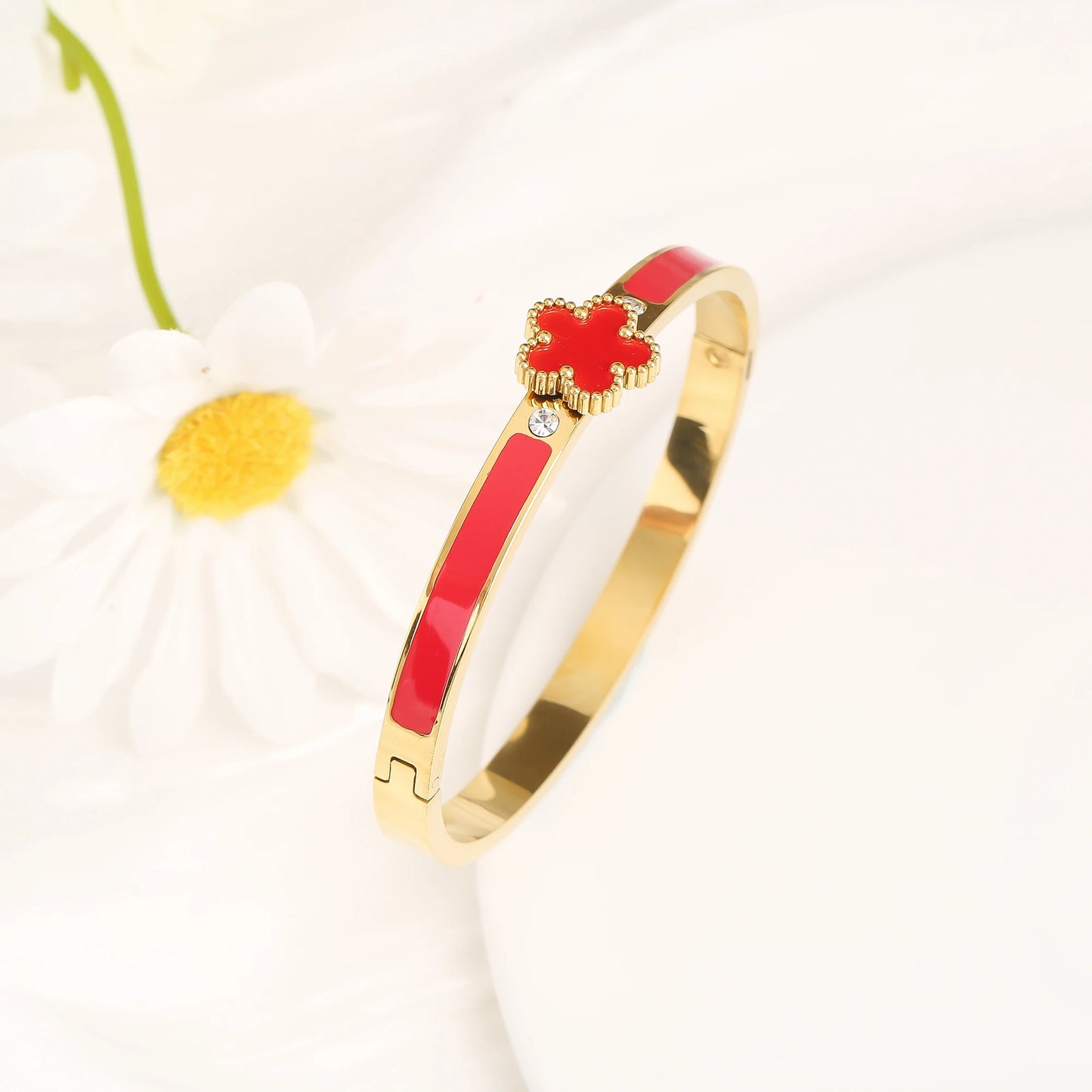 Enamel Clover Bangle Bracelet - 2 - gn | ONEFY.SHOP