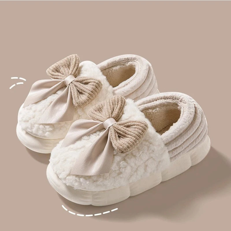 Elegant Plush Bow Indoor Slipper - 2 - gn | ONEFY.SHOP