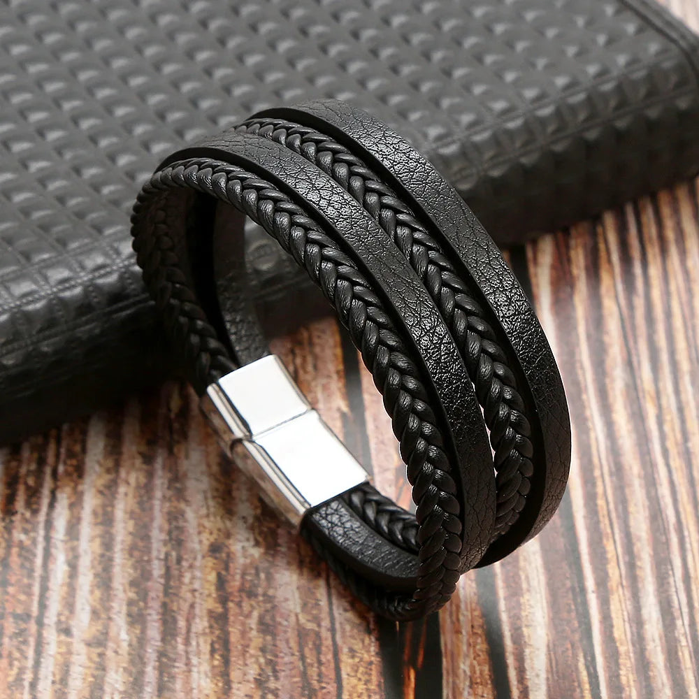 Masculine Layered Leather Bracelet - 2 - gn | ONEFY.SHOP