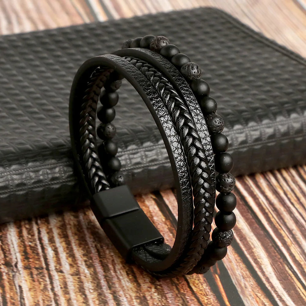 Masculine Layered Leather Bracelet - 2 - gn | ONEFY.SHOP
