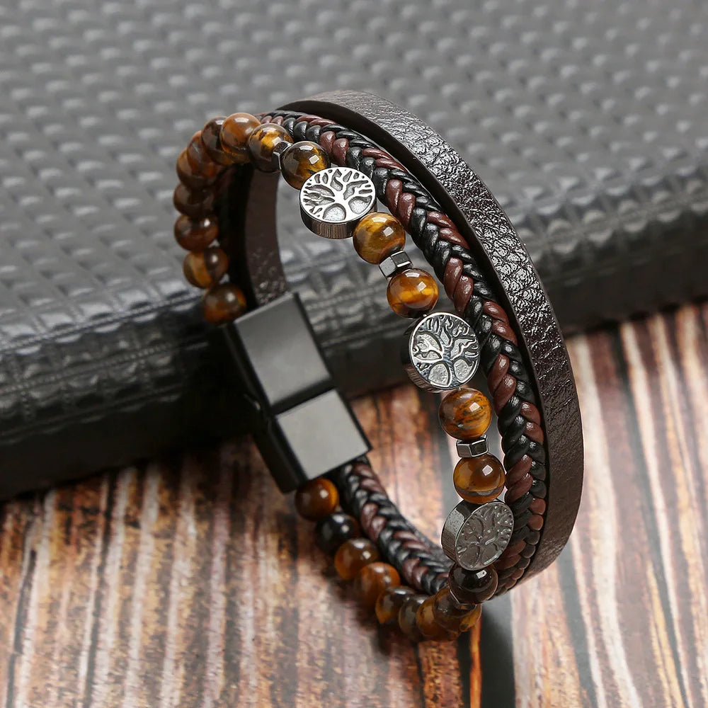 Masculine Layered Leather Bracelet - 2 - gn | ONEFY.SHOP