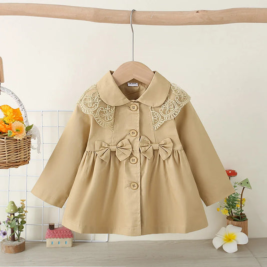 Button Bow Trench Coat Baby Girl - 9 - kn | ONEFY.SHOP