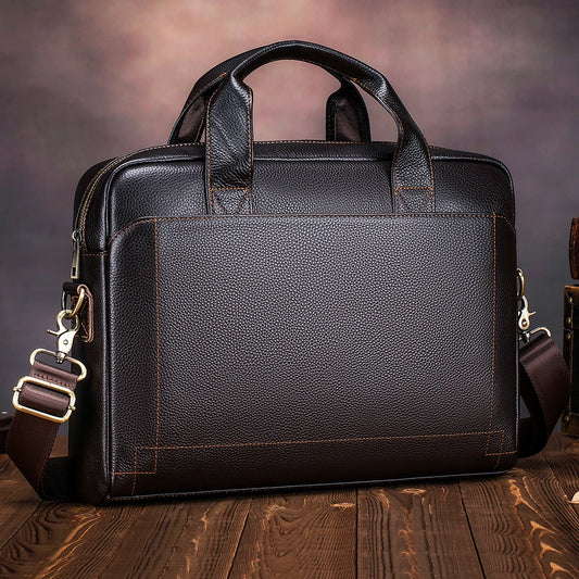 Classic Pebbled Leather Business Briefcase - 2 - aw | ONEFY.SHOP