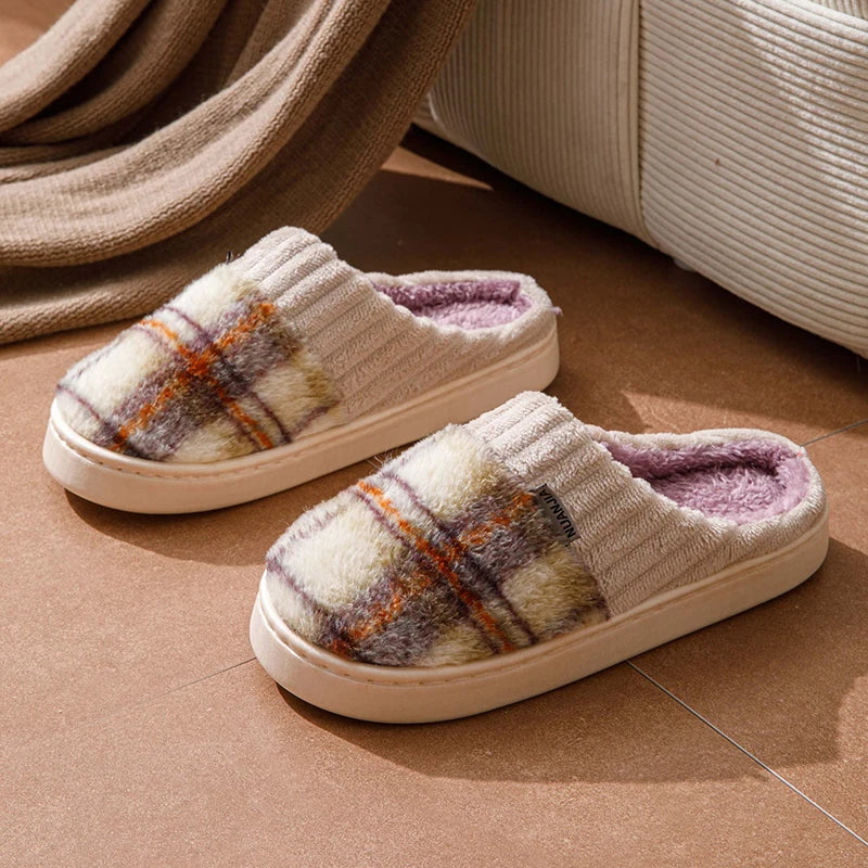 Tartan Plaid Lined Knitted Slipper - 2 - gn | ONEFY.SHOP