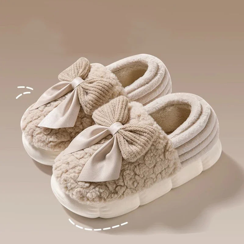 Elegant Plush Bow Indoor Slipper - 2 - gn | ONEFY.SHOP