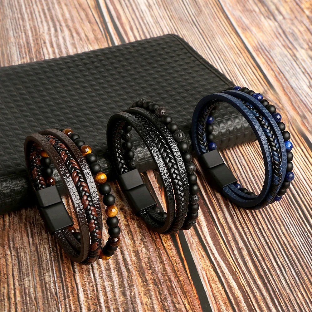 Masculine Layered Leather Bracelet - 2 - gn | ONEFY.SHOP