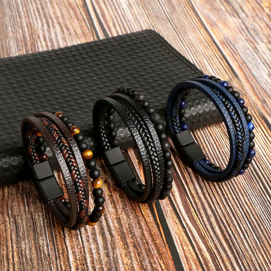 Masculine Layered Leather Bracelet - 2 - gn | ONEFY.SHOP