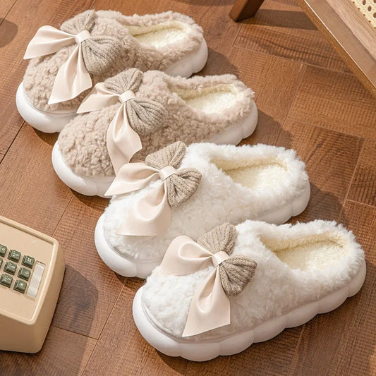 Elegant Plush Bow Indoor Slipper - 2 - gn | ONEFY.SHOP