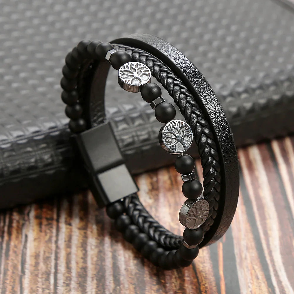 Masculine Layered Leather Bracelet - 2 - gn | ONEFY.SHOP