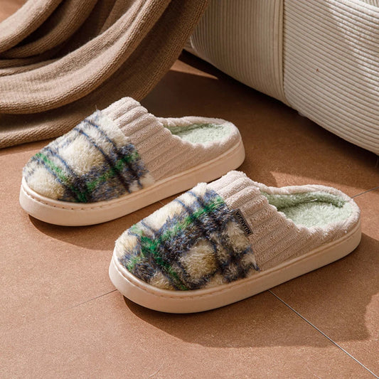 Tartan Plaid Lined Knitted Slipper - 2 - gn | ONEFY.SHOP