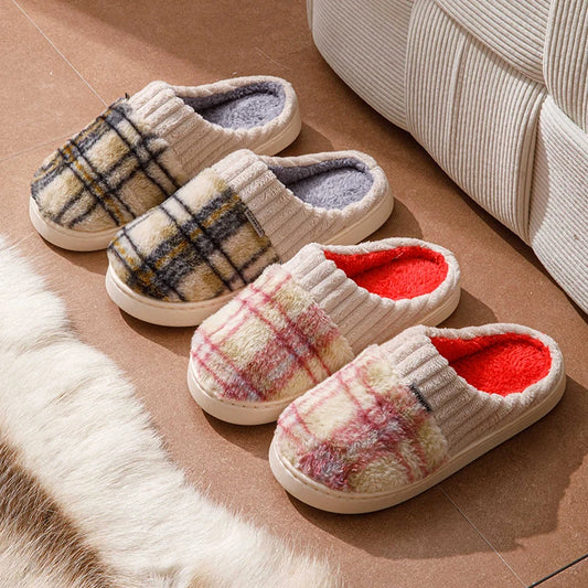 Tartan Plaid Lined Knitted Slipper - 2 - gn | ONEFY.SHOP