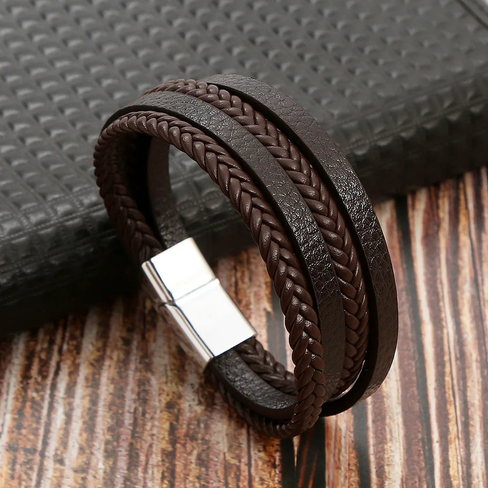 Masculine Layered Leather Bracelet - 2 - gn | ONEFY.SHOP