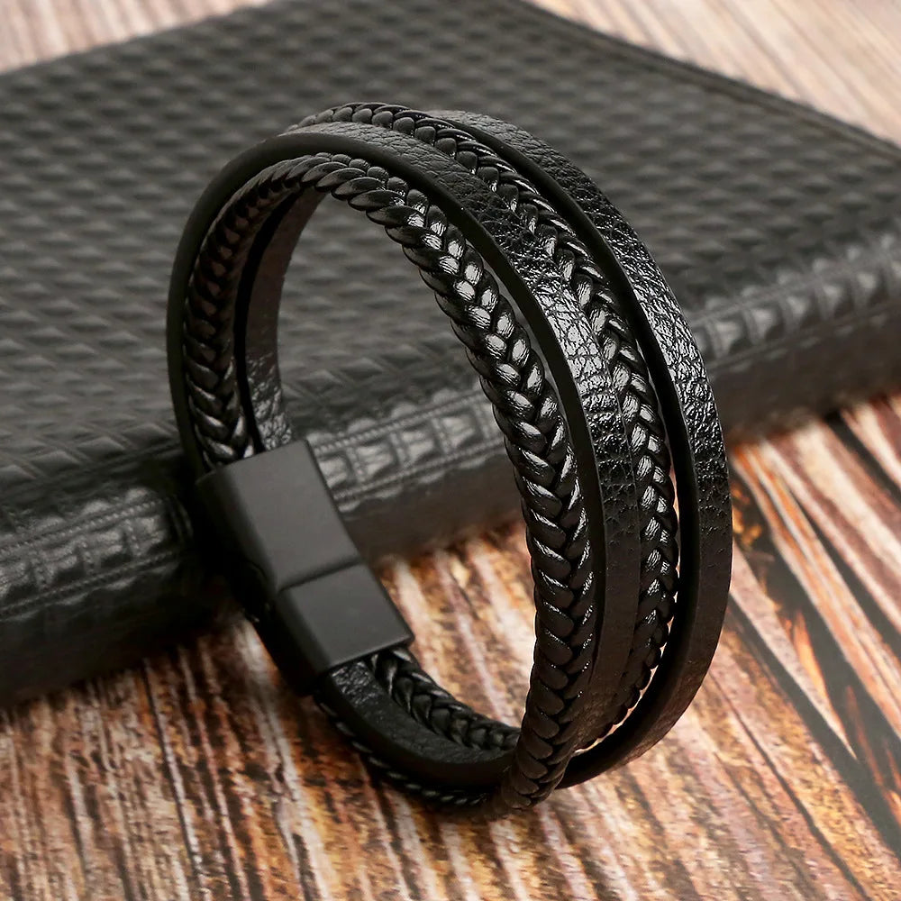 Masculine Layered Leather Bracelet - 2 - gn | ONEFY.SHOP