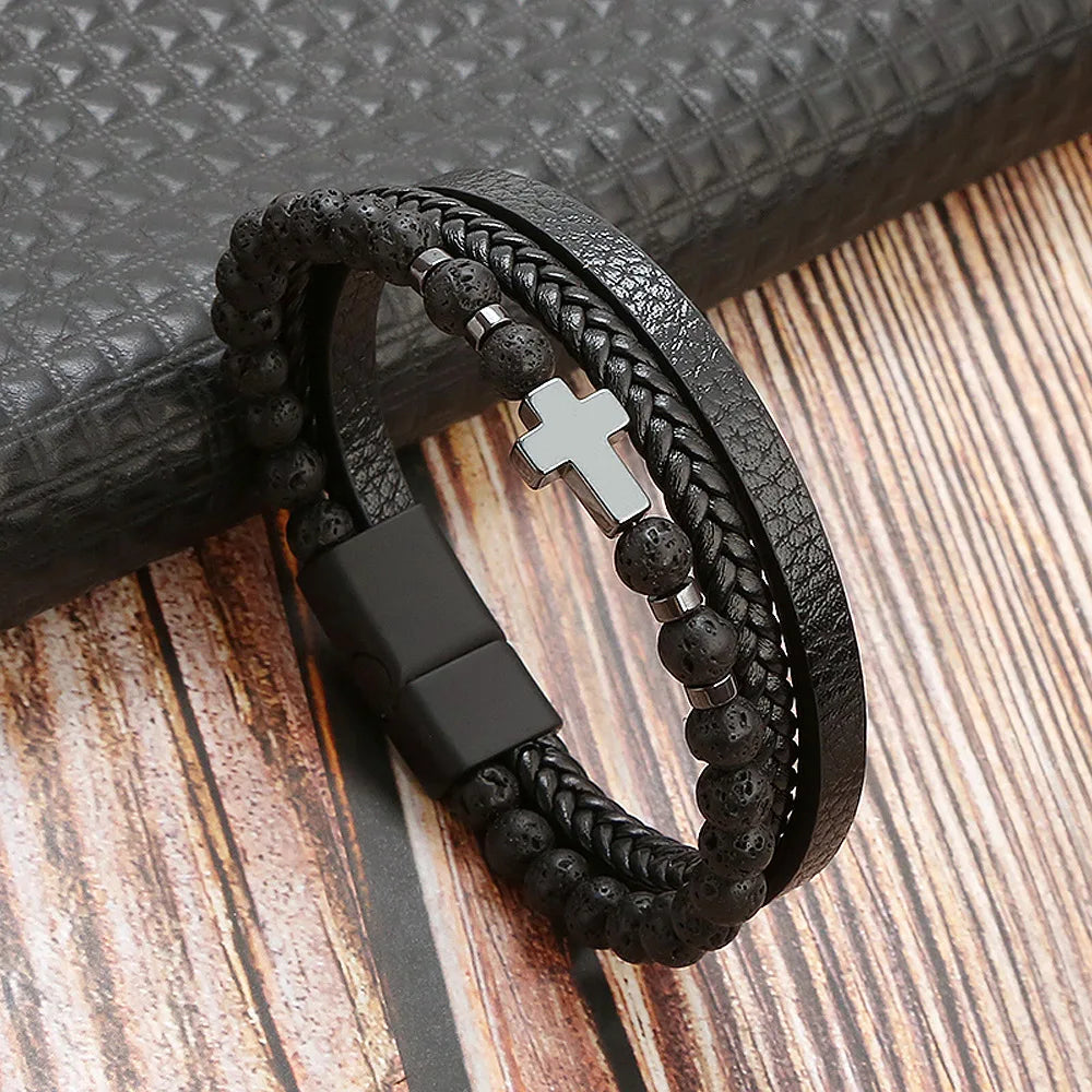 Masculine Layered Leather Bracelet - 2 - gn | ONEFY.SHOP