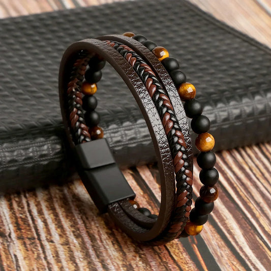Masculine Layered Leather Bracelet - 2 - gn | ONEFY.SHOP