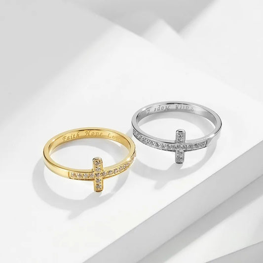 Cross Rhinestone Ring - 8 - js | ONEFY.SHOP