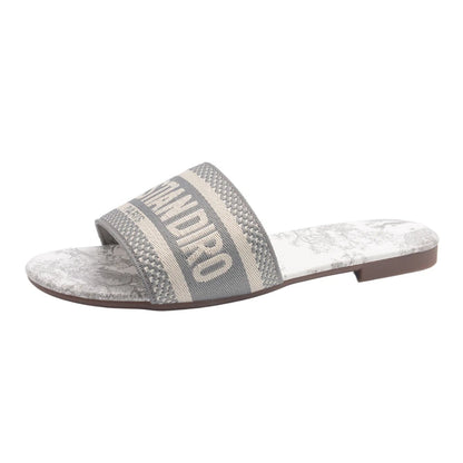 Striped Fabric Slide Sandal - 2 - gn | ONEFY.SHOP