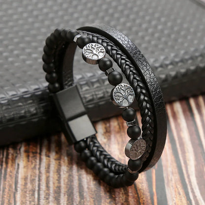 Masculine Layered Leather Bracelet - 2 - gn | ONEFY.SHOP